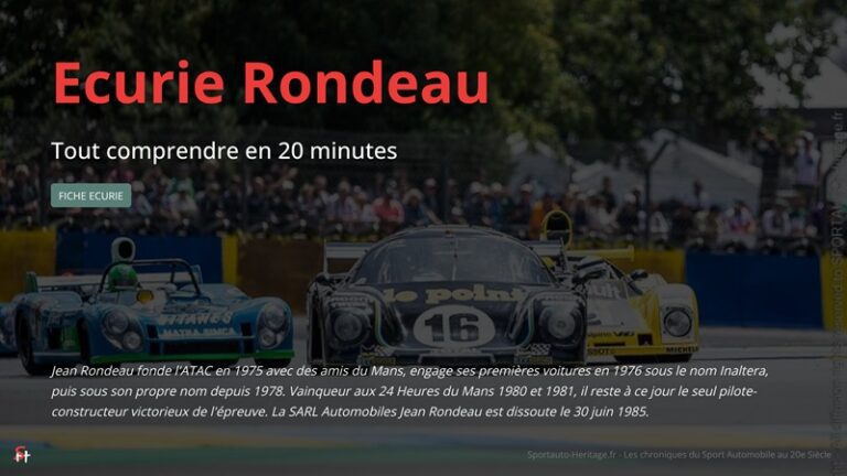 Jean Rondeau fonde l'ATAC en 1975 avec des amis du Mans, engage ses premières voitures en 1976 sous le nom Inaltera, puis sous son propre nom depuis 1978. Vainqueur aux 24 Heures du Mans 1980 et 1981, il reste à ce jour le seul pilote-constructeur victorieux de l'épreuve. La SARL Automobiles Jean Rondeau est dissoute le 30 juin 1985.
