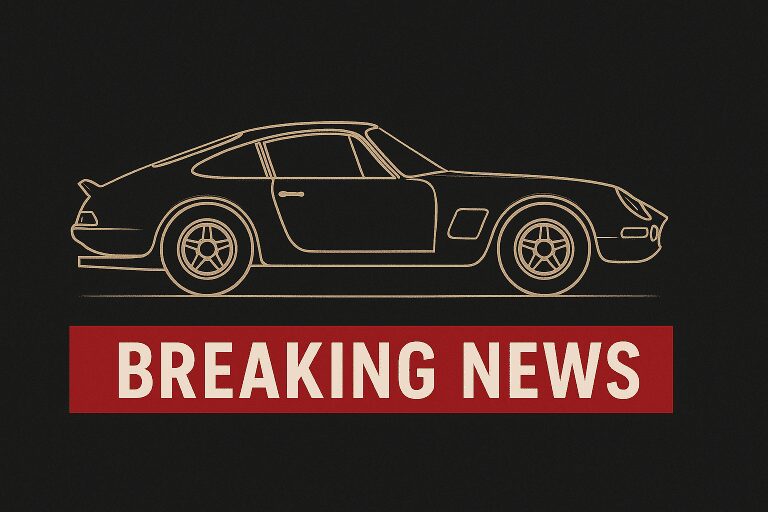 Illustration d'une voiture de sport en profil avec le texte 'Breaking News' en dessous.