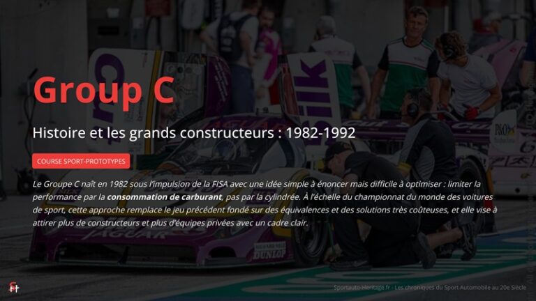 Le Groupe C naît en 1982 sous l’impulsion de la FISA avec une idée simple à énoncer mais difficile à optimiser : limiter la performance par la consommation de carburant, pas par la cylindrée.