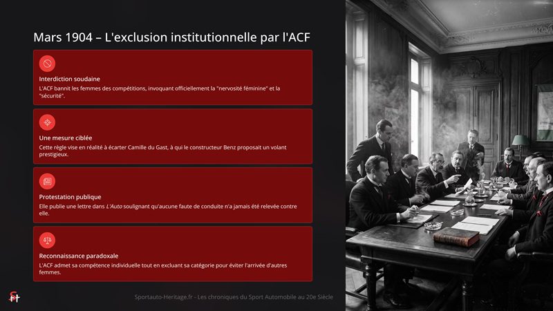 MArs 1904 - Exclusion institutionnelle des femmes dans les compétitions par l'ACF - crédit : image générée par IA