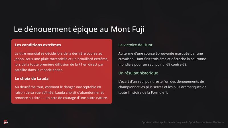 1976 : Hunt contre Lauda : Le dénouement épique au Mont Fuji