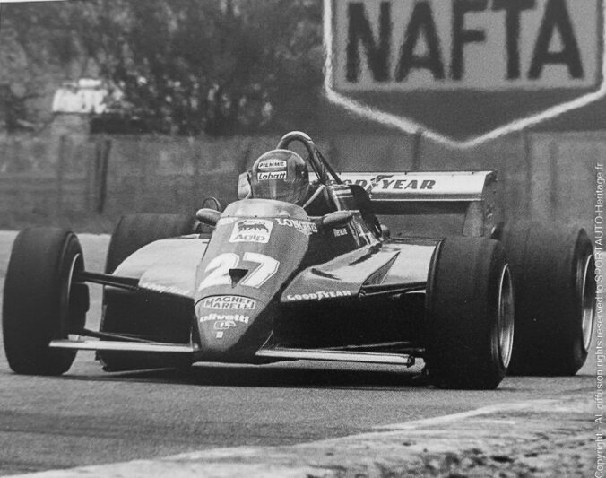 1982 : Gilles Villeneuve au volant de la Ferrari 126C2 sur le circuit de Zolder, peu de temps avant son accident fatal.