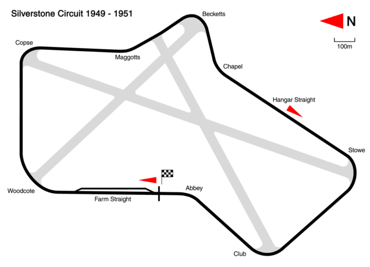 Plan du circuit de Silverstone (Royaume-Uni) dans sa configuration de 1949 à 1951.