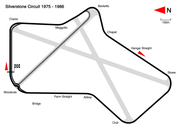 Plan du circuit de Silverstone (Royaume-Uni) dans sa configuration de 1975 à 1986.